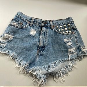 Studded jean shorts